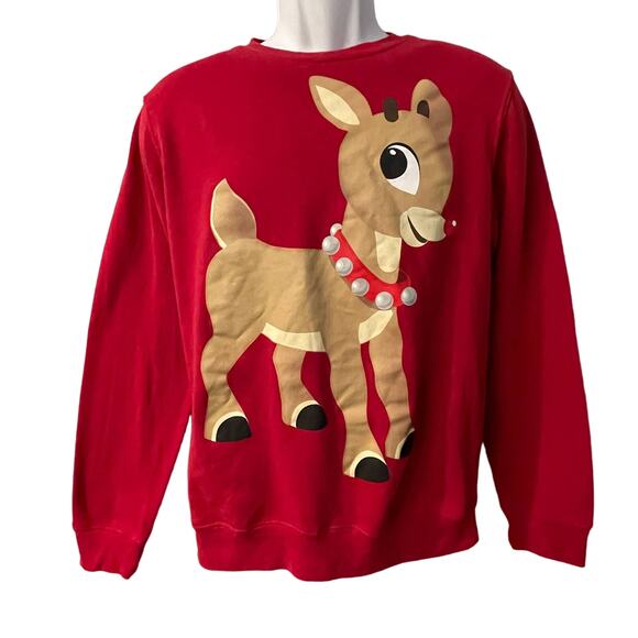 Rudolph the Red Nosed Reindeer Tops - Rudolph the Red Nosed Reindeer Ugly Cute Christmas Sweatshirt Size Medium